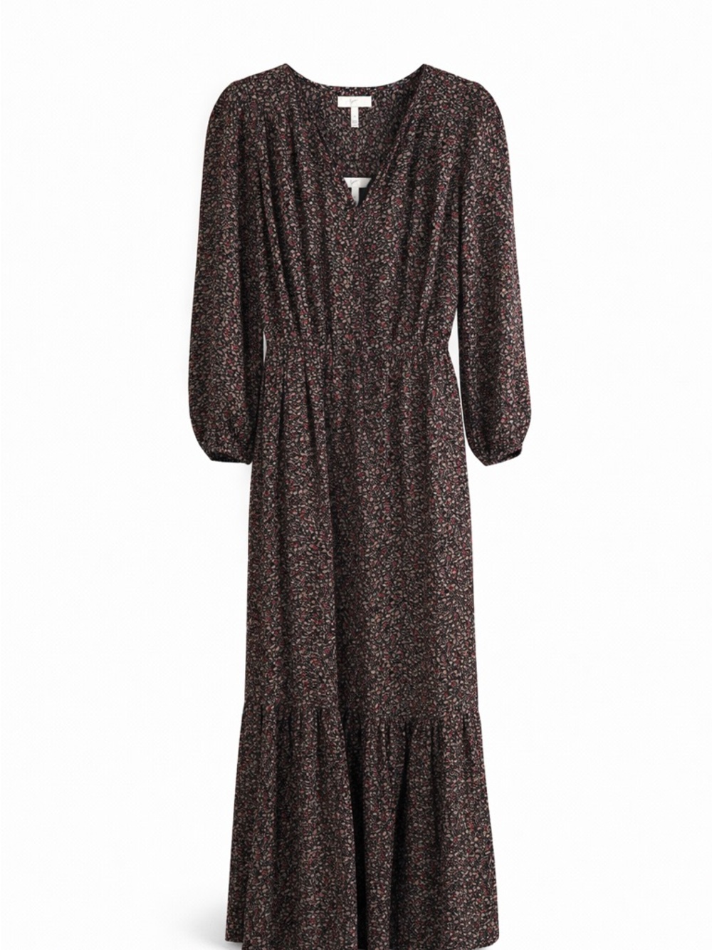 Joie 100% Silk Floral Maxi Dress XS Long Sleeve Boho Tiered Navy Pink Flowy